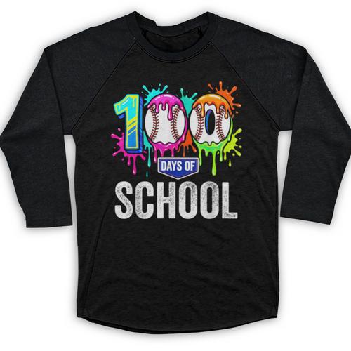 100 Days Of School Dripping Baseball Boys Kids Teacher Baseball Raglan Shirt - Sportilla