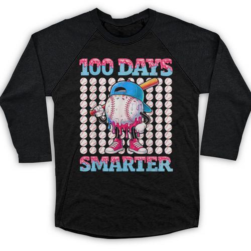 100 Days Smarter Baseball Drip Boys 100 Days Of School Kids Baseball Raglan Shirt - Sportilla