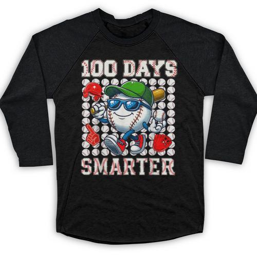 100 Days Smarter Baseball 100 Days Of School Boy Girl Kid Baseball Raglan Shirt - Sportilla