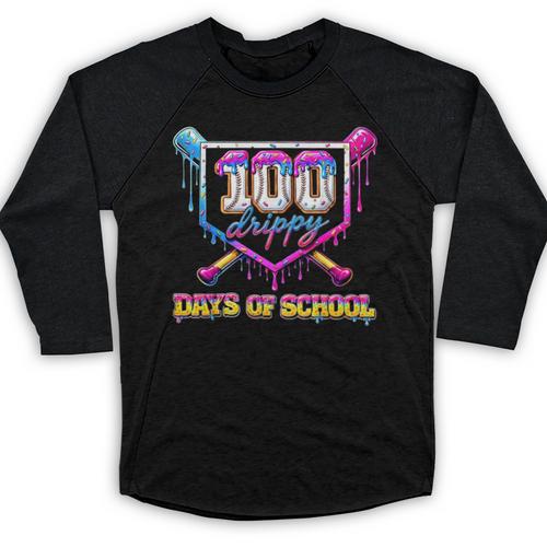 100 Drippy Days Of School Baseball For Boy Kids Baseball Raglan Shirt - Sportilla