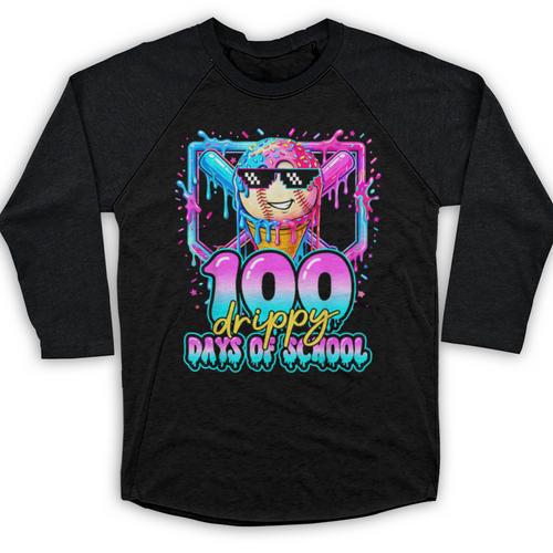 100 Drippy Days Of School Baseball Ice Cream 100th Day Boys Baseball Raglan Shirt - Sportilla