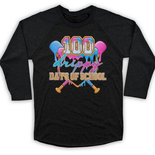 100 Drippy Days Of School Baseball Ice Cream Drip Boys Kids Baseball Raglan Shirt - Sportilla