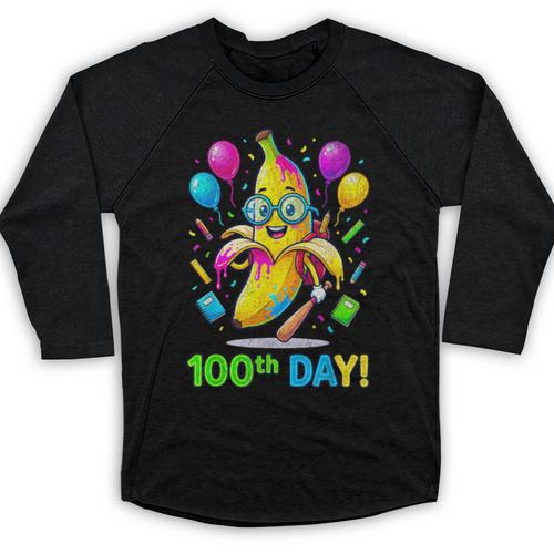 100th Day Of School Banana Baseball Drip For Kids Youth Girl Baseball Raglan Shirt - Sportilla