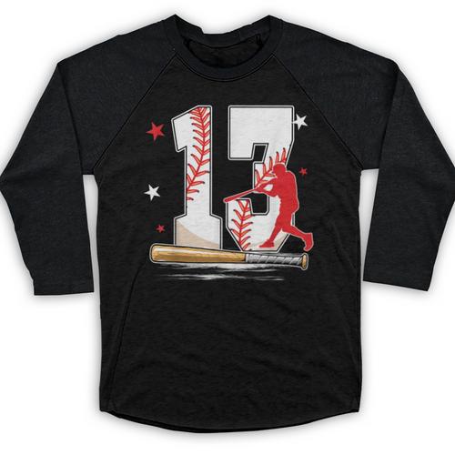 13 Years Old Baseball Birthday Boy 13th Bday Party Baseball Raglan Shirt - Sportilla