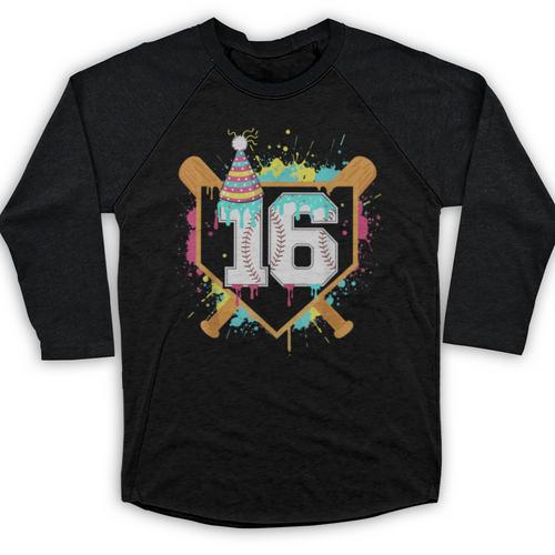 16th Birthday Baseball Drip Number 16 Year Old Birthday Boy Baseball Raglan Shirt - Sportilla
