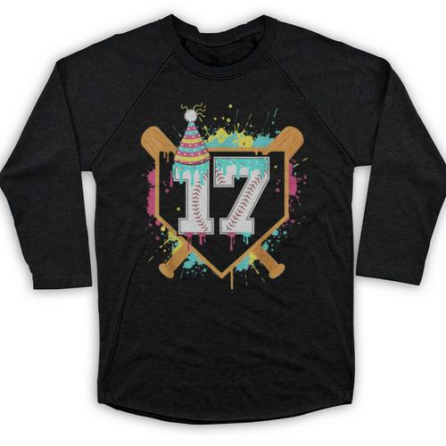 17th Birthday Baseball Drip Number 17 Year Old Birthday Boy Baseball Raglan Shirt - Sportilla