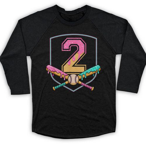2nd Birthday Baseball Bat Ice-Cream Drip 2yrs Old Boys Kids Baseball Raglan Shirt - Sportilla
