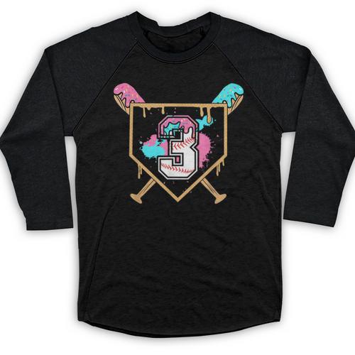 3rd Third Birthday Baseball Bat Ice-Cream Drip 3yrs Old Boys Baseball Raglan Shirt - Sportilla
