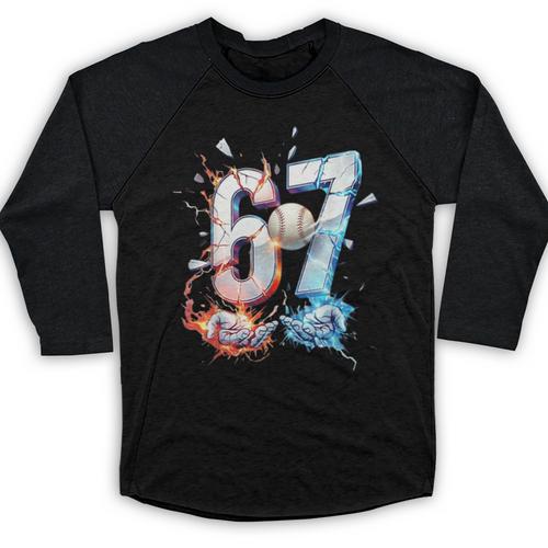 6 7 Baseball Six Seven Meme 67 Hands Kids Men Women Baseball Raglan Shirt - Sportilla