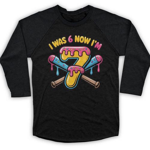 I Was 6 Now I'm 7 Dripping Ice Cream Baseball 67 Drip Baseball Raglan Shirt - Sportilla