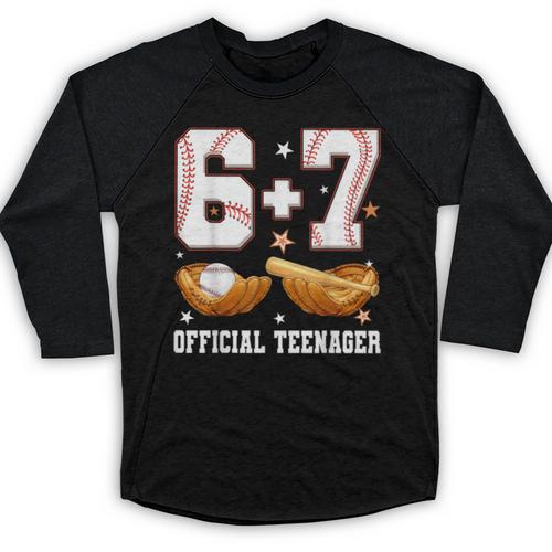 67 13 Year Old Official Teenager Baseball Boy 13th Birthday Baseball Raglan Shirt - Sportilla