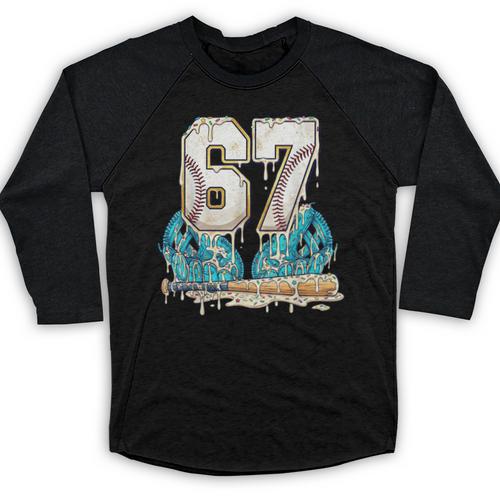 67 Baseball Drip Boys Youth Kids 6-7 Ice Cream Dripping 6 7 Baseball Raglan Shirt - Sportilla