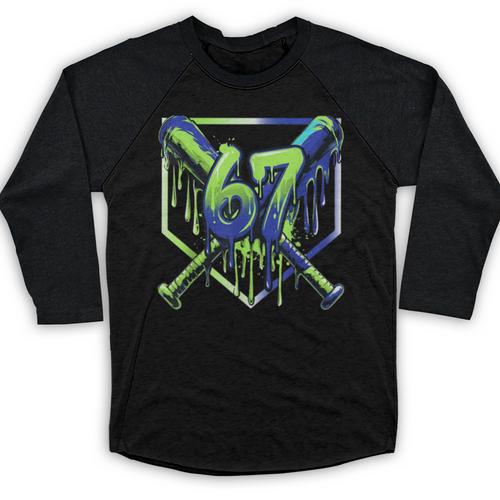 67 Baseball Drip Effect Urban Tee Style 6-7 Meme Graphic Baseball Raglan Shirt - Sportilla