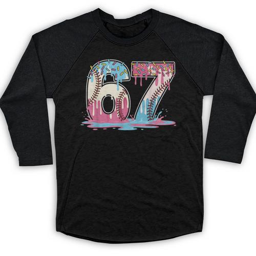 67 Baseball Ice Cream Drip Meme Six Seven Gen Alpha Baseball Raglan Shirt - Sportilla