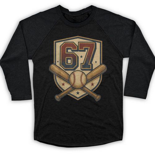 67 Baseball Meme Vintage Sports Crest Retro 67 Player Baseball Raglan Shirt - Sportilla