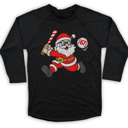 67 Baseball Santa Six Seven Meme Christmas Sport Men Boy Kid Baseball Raglan Shirt - Sportilla