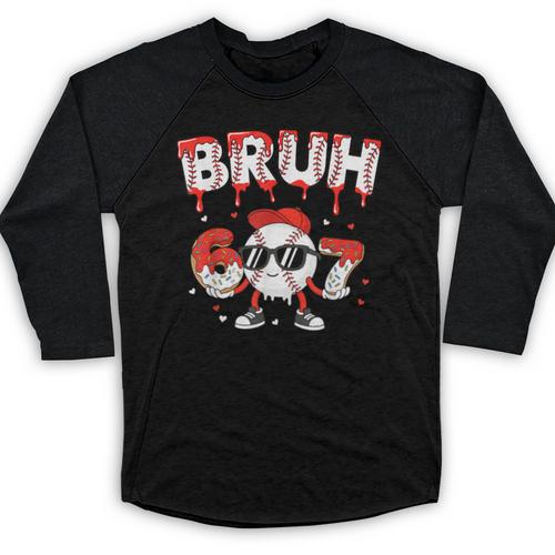 67 Bruh Valentines Baseball Boys Kids Six Seven 6 7 Baseball Raglan Shirt - Sportilla