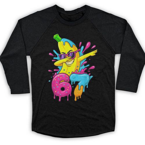 67 Dabbing Banana Baseball 6 7 Dripping Ice Cream Meme Baseball Raglan Shirt - Sportilla