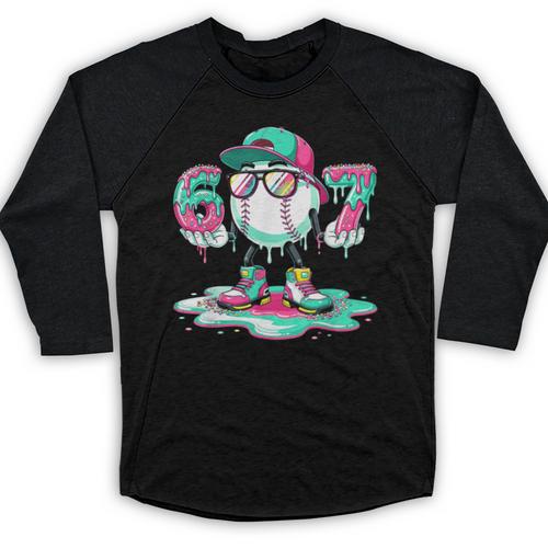 67 Meme Six Seven 6 7 Meme Baseball Ice Cream Drip Baseball Raglan Shirt - Sportilla