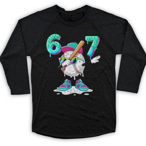67 Meme Six Seven 6 7 Meme Dab Baseball Ice Cream Drip Baseball Raglan Shirt - Sportilla