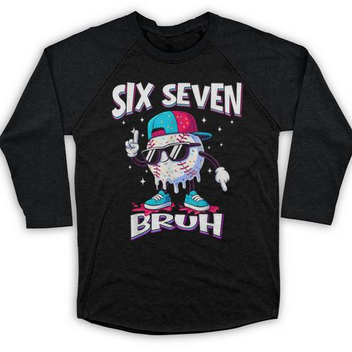 67 Meme Six Seven Baseball Ice Cream Drip Girls Boys Baseball Raglan Shirt - Sportilla