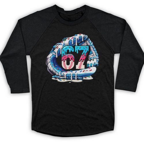 67 Meme Slang Baseball Glove Drip Ice Cream Six Seven 6 7 Baseball Raglan Shirt - Sportilla