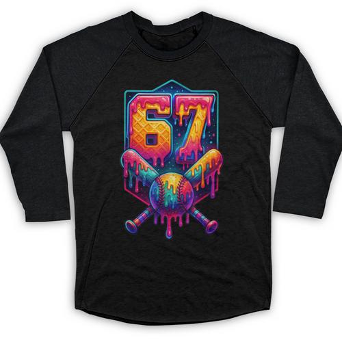 67 Meme Trendy Baseball Number 67 Player Six Seven Baseball Raglan Shirt - Sportilla