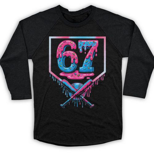 67 Six Seven Baseball Ice Cream Drip Cool Meme 67 Baseball Raglan Shirt - Sportilla