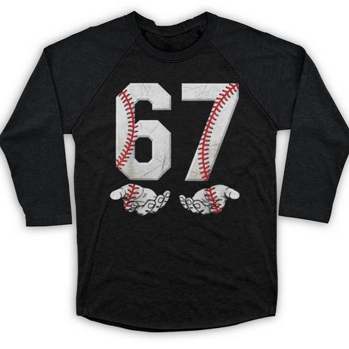 67 Six Seven Number 6 7 Meme Baseball Six Seven For Boys Men Baseball Raglan Shirt - Sportilla
