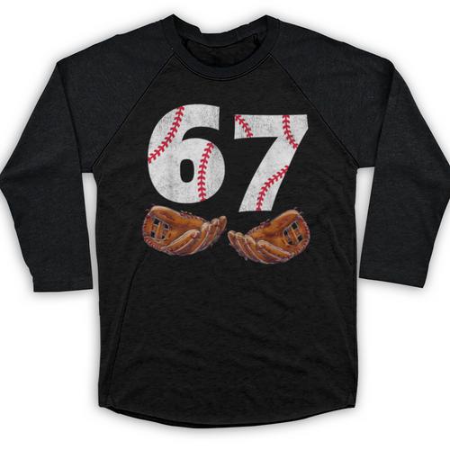 67 Trend Baseball Glove Number Style Baseball Raglan Shirt - Sportilla