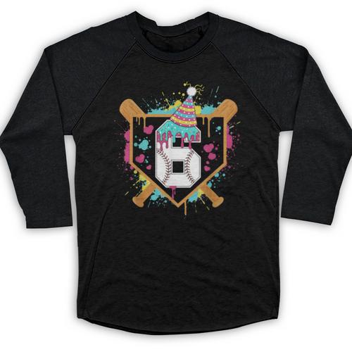 6th Birthday Baseball Drip Number 6 Year Old Birthday Boy Baseball Raglan Shirt - Sportilla