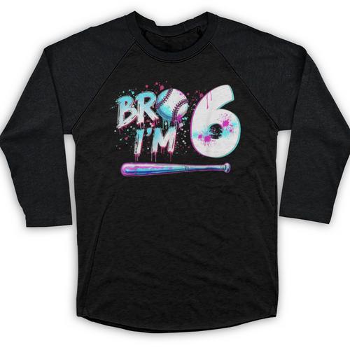 6th Birthday Boy Bro I'm 6 Year Old Baseball Ice Cream Drip Baseball Raglan Shirt - Sportilla