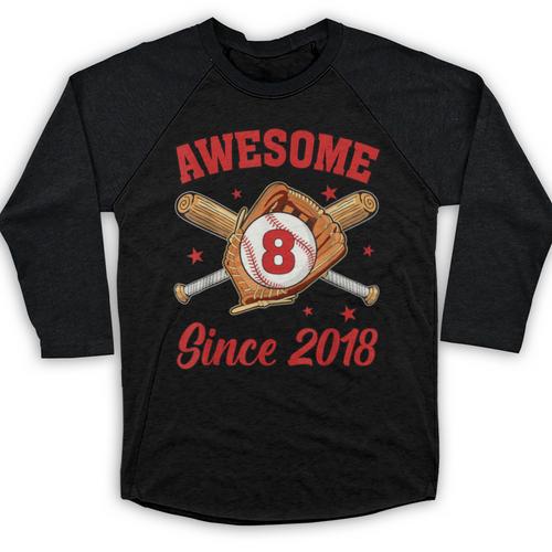 8 Year Old Boys Awesome Since 2018 Baseball Birthday Baseball Raglan Shirt - Sportilla