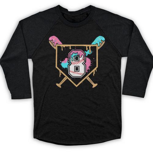 8th Birthday Baseball Bat Ice-Cream Drip 8yrs Old Boys Girls Baseball Raglan Shirt - Sportilla