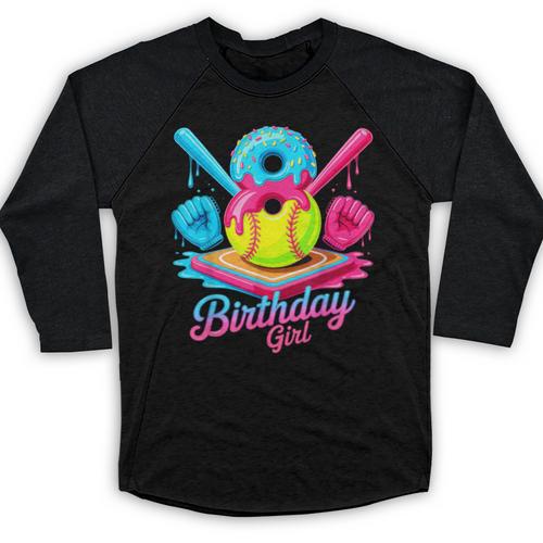 8th Birthday Baseball Ice Cream Drip 8 Years Old Girls B-Day Baseball Raglan Shirt - Sportilla
