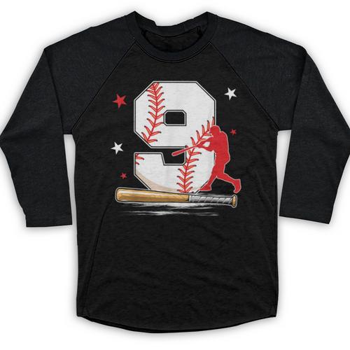 9 Years Old Baseball Birthday Boy 9th Bday Party Baseball Raglan Shirt - Sportilla
