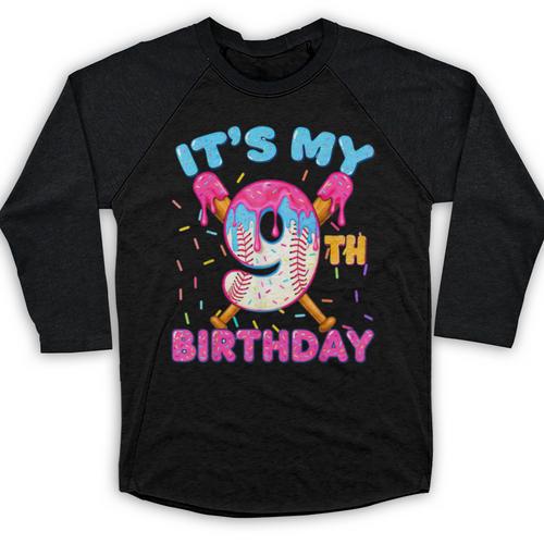 9th Birthday Baseball 9 Year Old Ice Cream Drip Boy Baseball Baseball Raglan Shirt - Sportilla