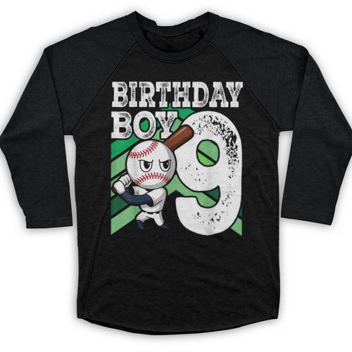 9th Birthday Baseball Birthday Party 9th Birthday Boy Baseball Raglan Shirt - Sportilla