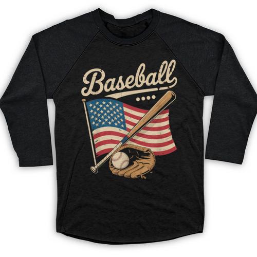 American Flag Baseball Player Bat Fan Catcher Pitcher USA Baseball Raglan Shirt - Sportilla