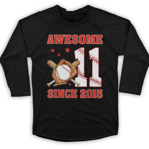 Awesome Since 2015 11 Year Old Boys Bday Baseball Theme Baseball Raglan Shirt - Sportilla