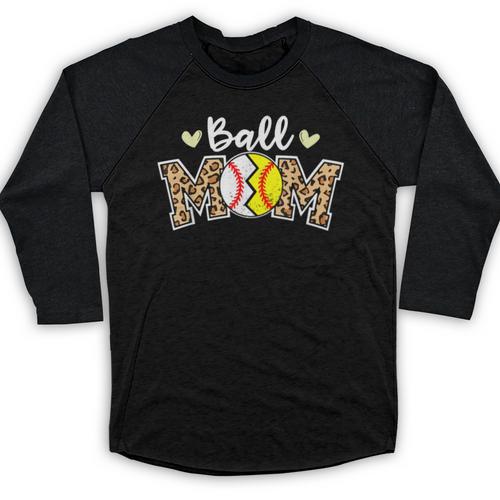 Ball Mom Leopard Baseball Softball Player Mom Baseball Raglan Shirt - Sportilla