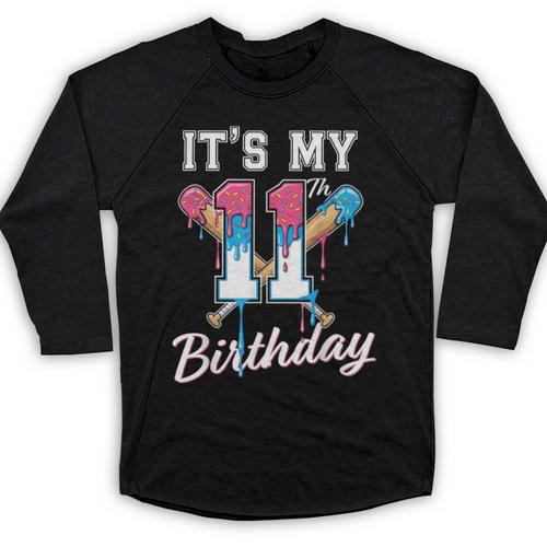 Baseball 11 Year Old Ice Cream Drip 11th Birthday Boys Baseball Raglan Shirt - Sportilla