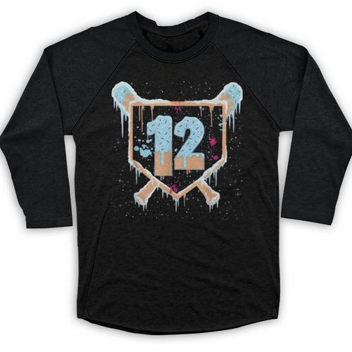 Baseball 12 Year Old Ice Cream Drip 12th Birthday Boys Baseball Raglan Shirt - Sportilla