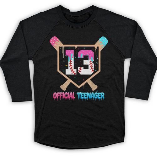 Baseball 13 Year Ice Cream Drip 13th Bday Official Teenager Baseball Raglan Shirt - Sportilla
