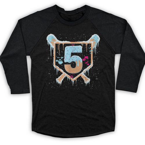 Baseball 5 Year Old Ice Cream Drip 5th Birthday Boy Number 5 Baseball Raglan Shirt - Sportilla