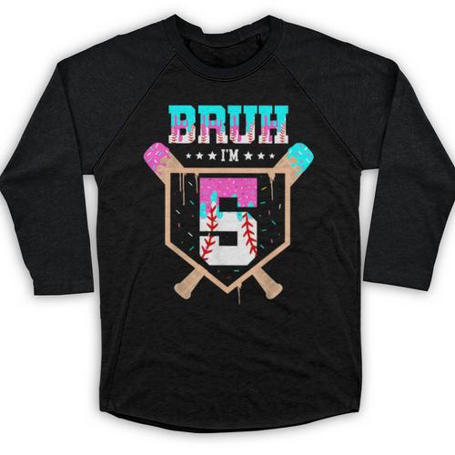 Baseball 5 Year Old Ice Cream Drip 5th Birthday Boys Player Baseball Raglan Shirt - Sportilla
