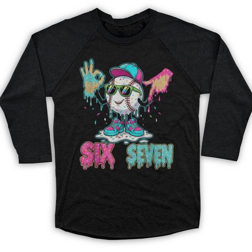 Baseball 67 Drip Six Seven Hand Signs Ice Cream Meme Baseball Raglan Shirt - Sportilla