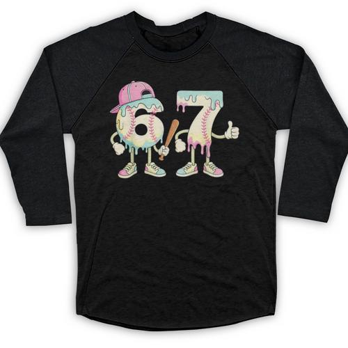 Baseball 67 Dripping Six Seven Drip Meme Ice Cream Boy Baseball Raglan Shirt - Sportilla