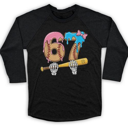 Baseball 67 Ice Cream Drip Skeleton Six Seven Boys Meme Baseball Raglan Shirt - Sportilla