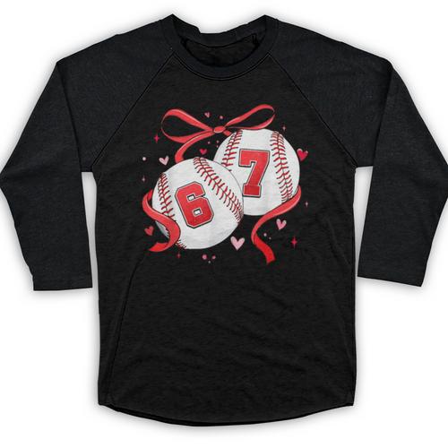 Baseball 67 Six Seven Gen Alpha Meme Valentine's Day Baseball Raglan Shirt - Sportilla
